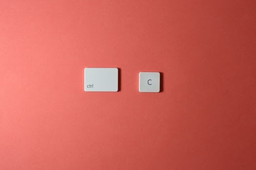 Simple keyboard keys Ctrl and C on a coral background, representing copy function.